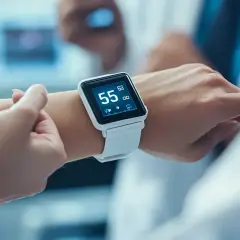 Smartwatch pokazuje 55 uderzeń na minutę, idealny tętno spoczynkowe.