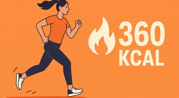 Kobieta biegnie, obok płomień i napis 360 KCAL.